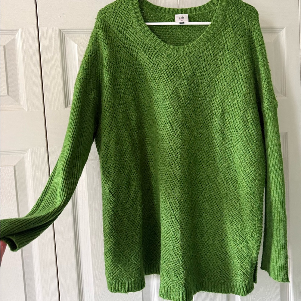 Cabi Green Cable Knit Sweater